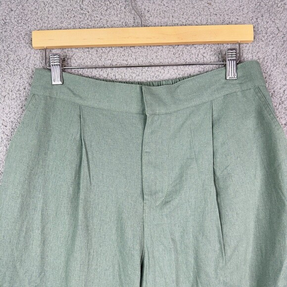 7 For All Mankind Cargo Pants Green Linen Blend Wide Leg High Rise Women’s M NWT - Picture 3 of 16